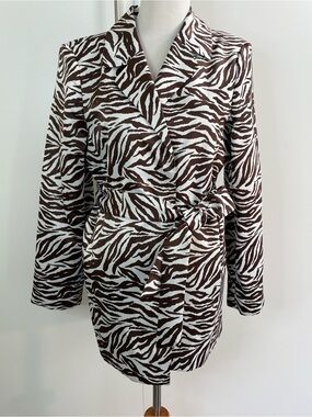 Danillo Brown Zebra-Print Wrap Blazer - 14